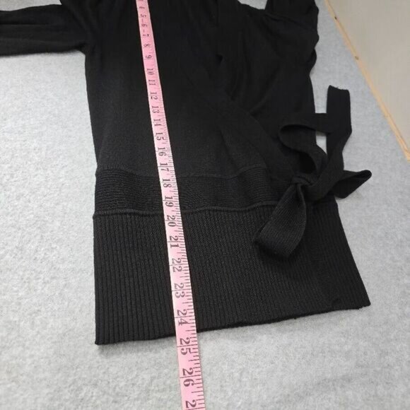 Diane Von Furstenberg Wrap Cardigan S Black Merino Wool Bishop Sleeves Ballet - Picture 8 of 10
